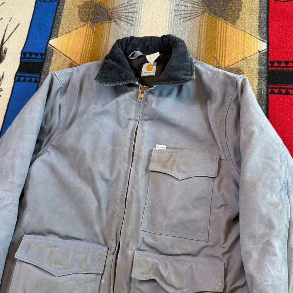 Carhartt Arctic Quilt Lined Duck Traditional Coat Blue Gray Vintage Made in USA - Picture 6 of 16